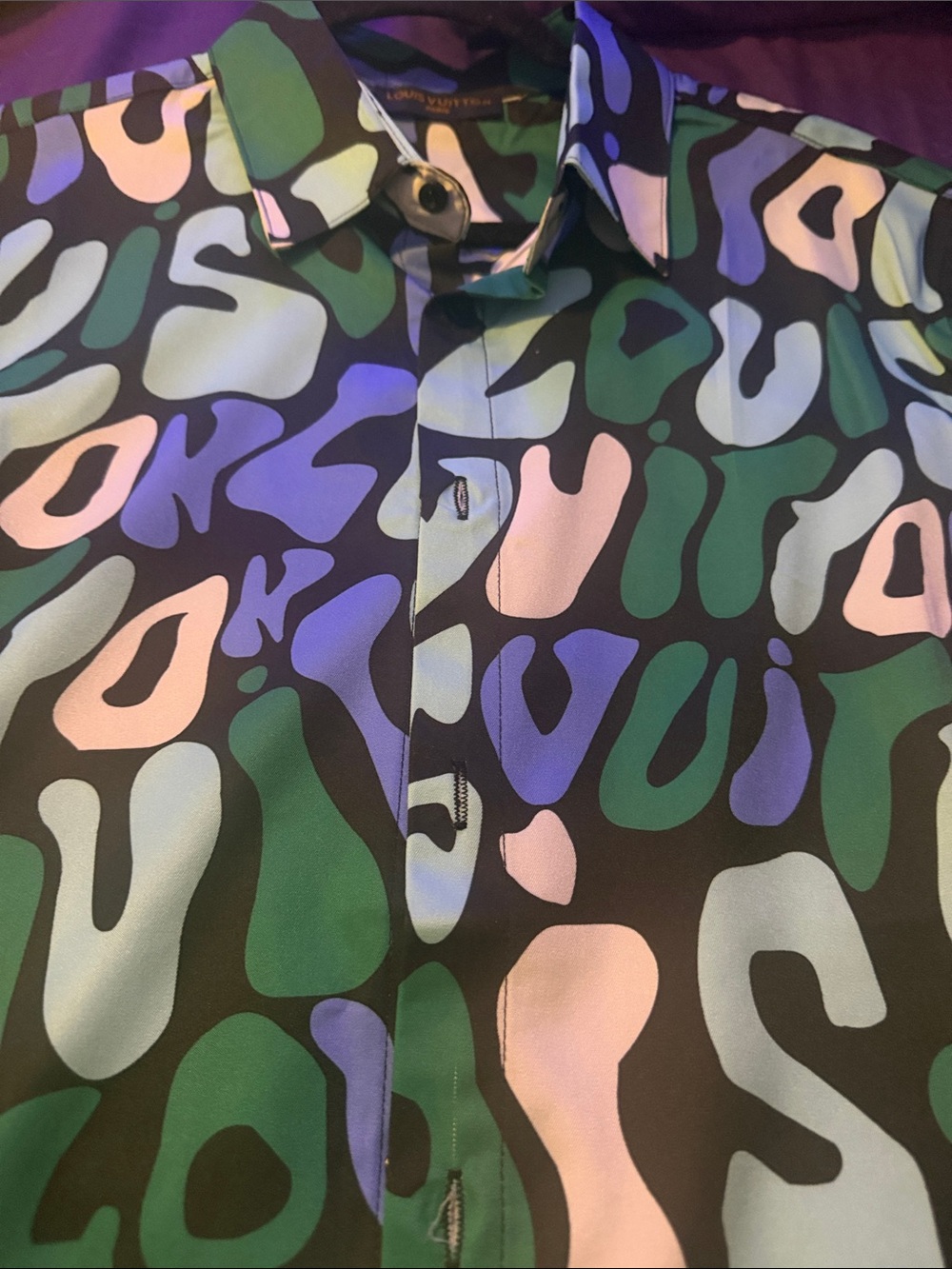 Designer Men's Printed Button-Up Shirt in Green, Blue & Pink